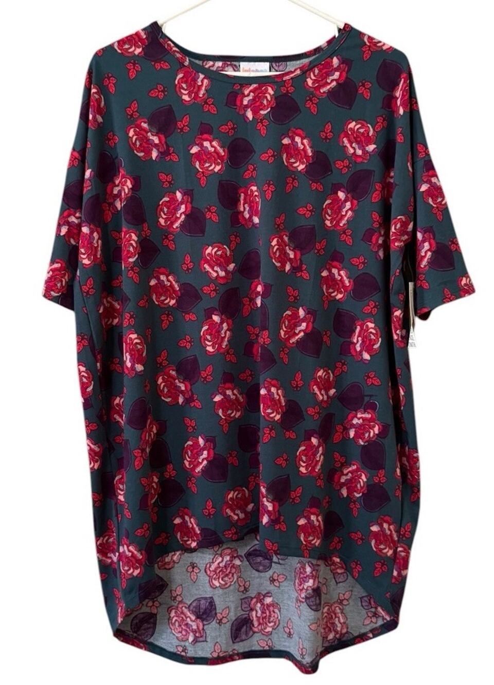NWT LuLaRoe Irma Sz Small Floral Cottagecore Hi Low Tunic Top Stretch Roses City